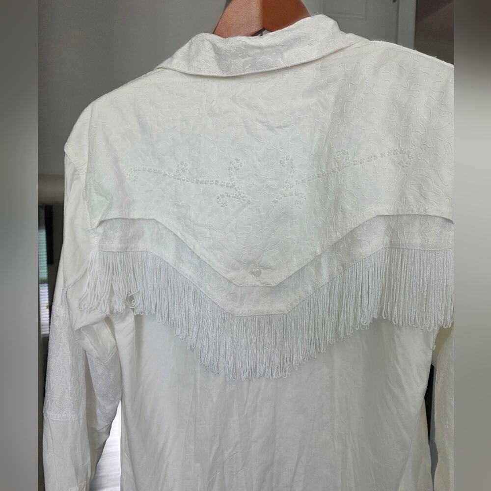 ADOBE ROSE Vintage 90s Lace & Fringe Western Shirt Size L - Picture 7 of 7